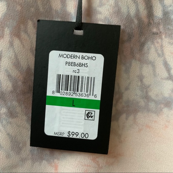 Elegant DKNY Cream Peach Grey Large Dress. Soft flowing. Asymmetrical hem. NWT. - Picture 2 of 7